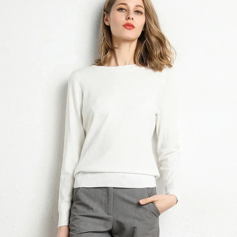 Women's Slim O-Neck Cashmere Wool Blend Sweater
