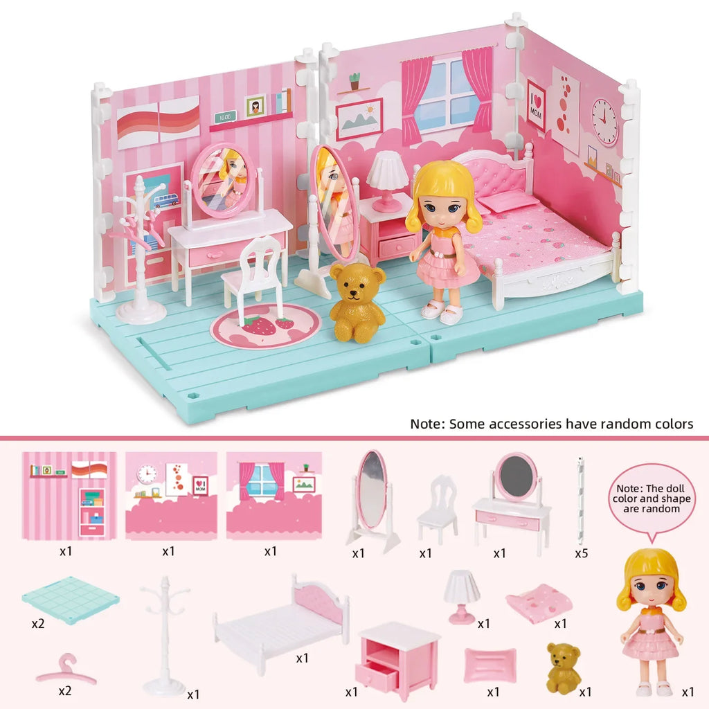 Mini Home Accessories DIY Doll House Furniture Assembly Model Simulated Bedroom Kitchen Decoration Pretend Play Toy Girl Gift