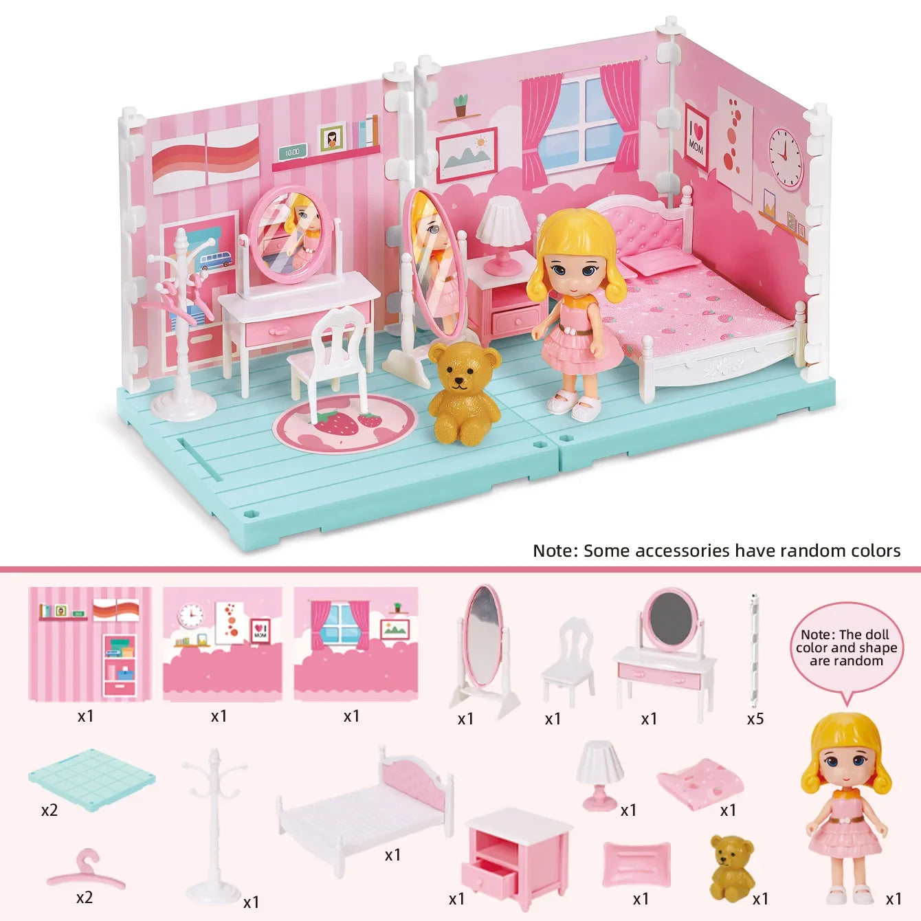 Mini Home Accessories DIY Doll House Furniture Assembly Model Simulated Bedroom Kitchen Decoration Pretend Play Toy Girl Gift