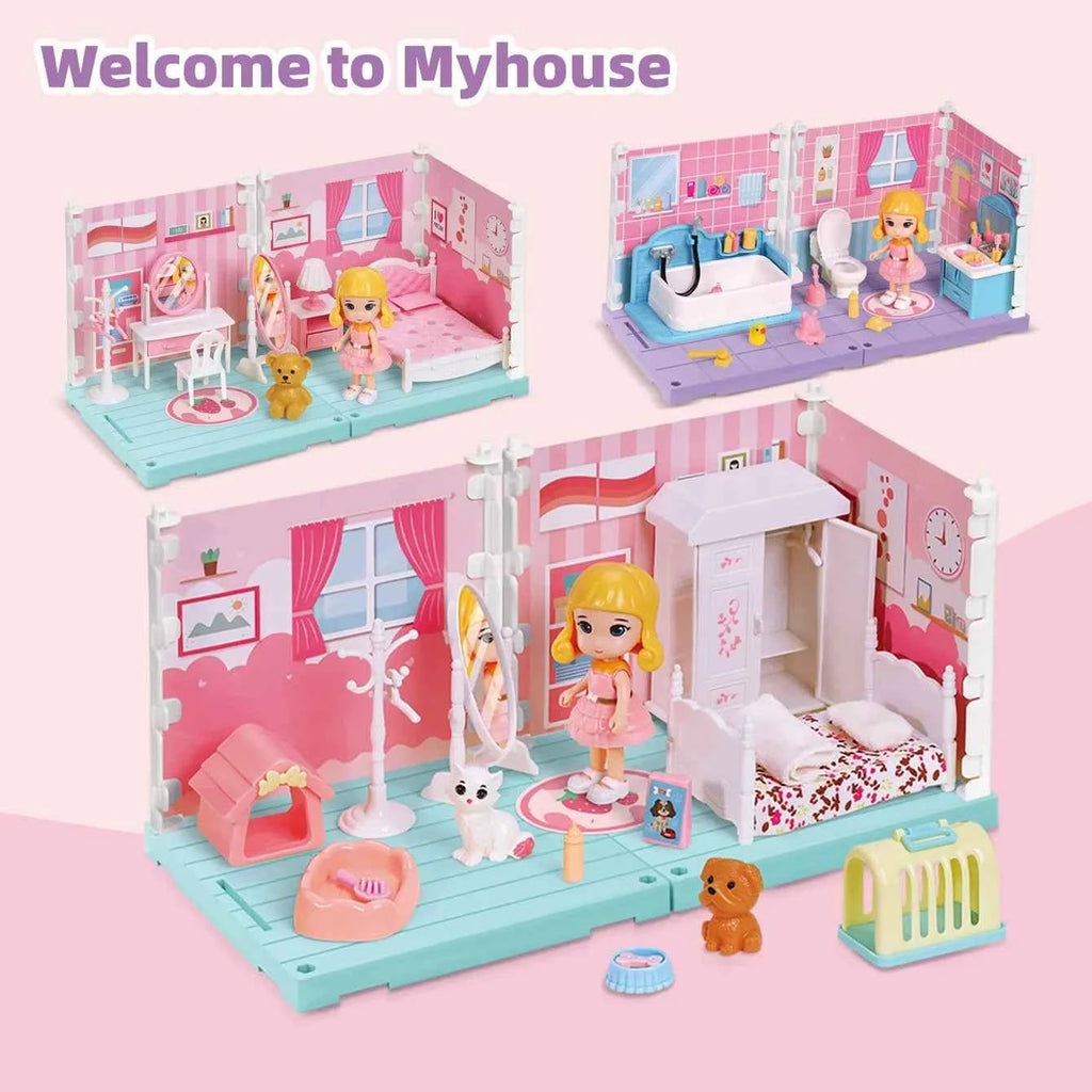 Mini Home Accessories DIY Doll House Furniture Assembly Model Simulated Bedroom Kitchen Decoration Pretend Play Toy Girl Gift
