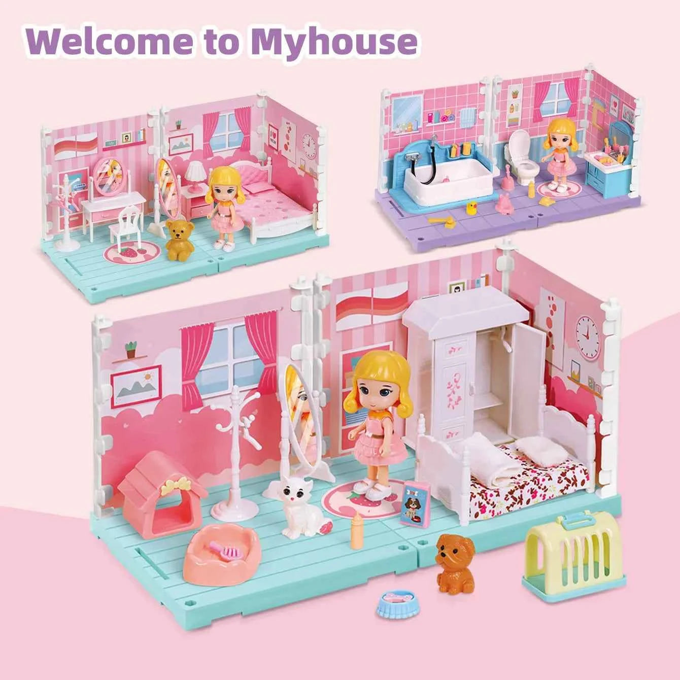 Mini Home Accessories DIY Doll House Furniture Assembly Model Simulated Bedroom Kitchen Decoration Pretend Play Toy Girl Gift