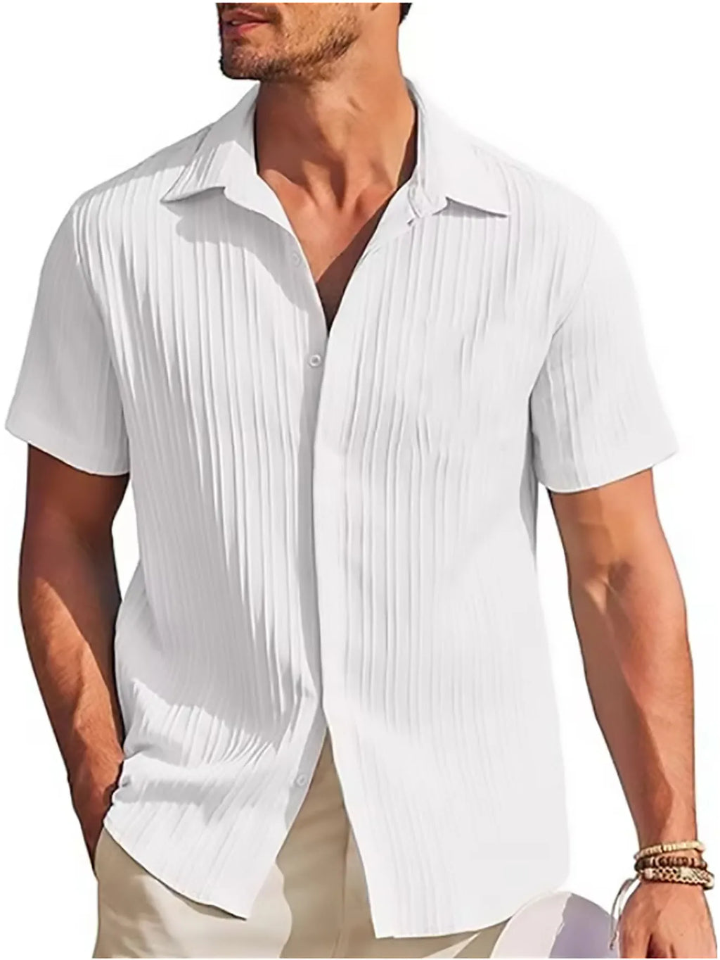 Shirt  Hawaiian Shirt Short Sleeve Cardigan Striped Lapel Solid Color All-match Breathable Quick Drying Men's Casual Shirt