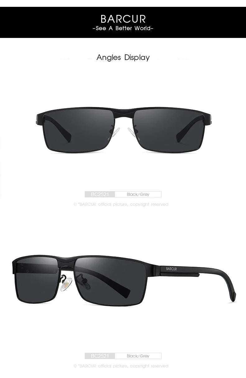 BARCUR Sunglasses Men’s Original Rectangle Fashionable Business Sunglasses – Polarized UV400 Protection for Driving Hiking Sports and Casual Wear – Trendy Fashion Shades Oculos De Sol with Anti-Reflective TAC Lenses