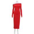 2025 New European and American Dresses for Women, One-shoulder Long-sleeved Temperament, Waist-packing Hip Skirt