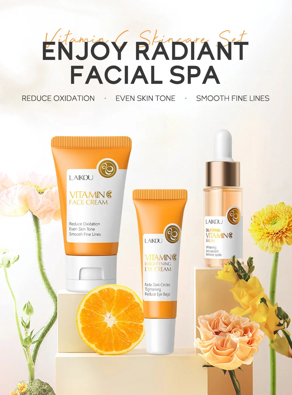3pcs/set LAIKOU Vitamin C 24K Golden Sakura Skin Care Sets Face Cream Serum Eye Cream Moisturizing Anti Wrinkles Face Care Kit