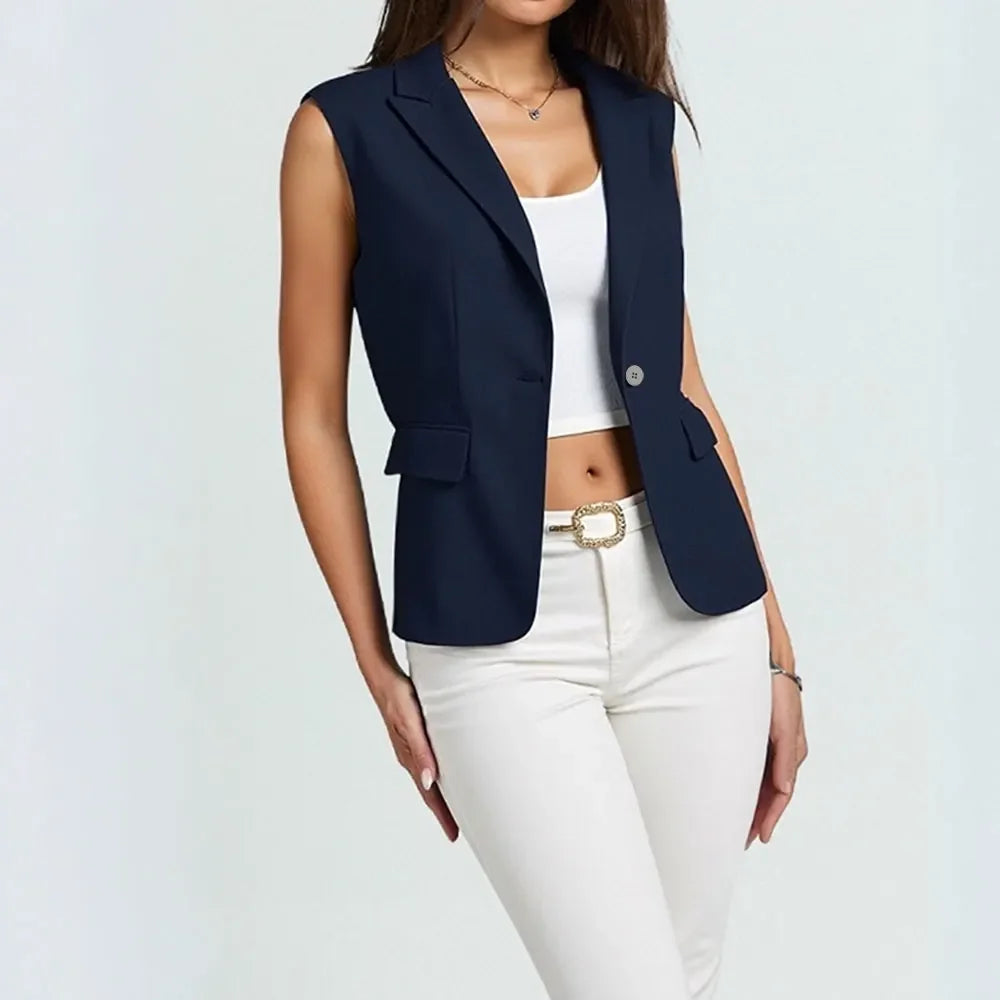 Vests Summer Daily Basic Simple Button Sleeveless Shirt Collar Office Lady Vests For Women