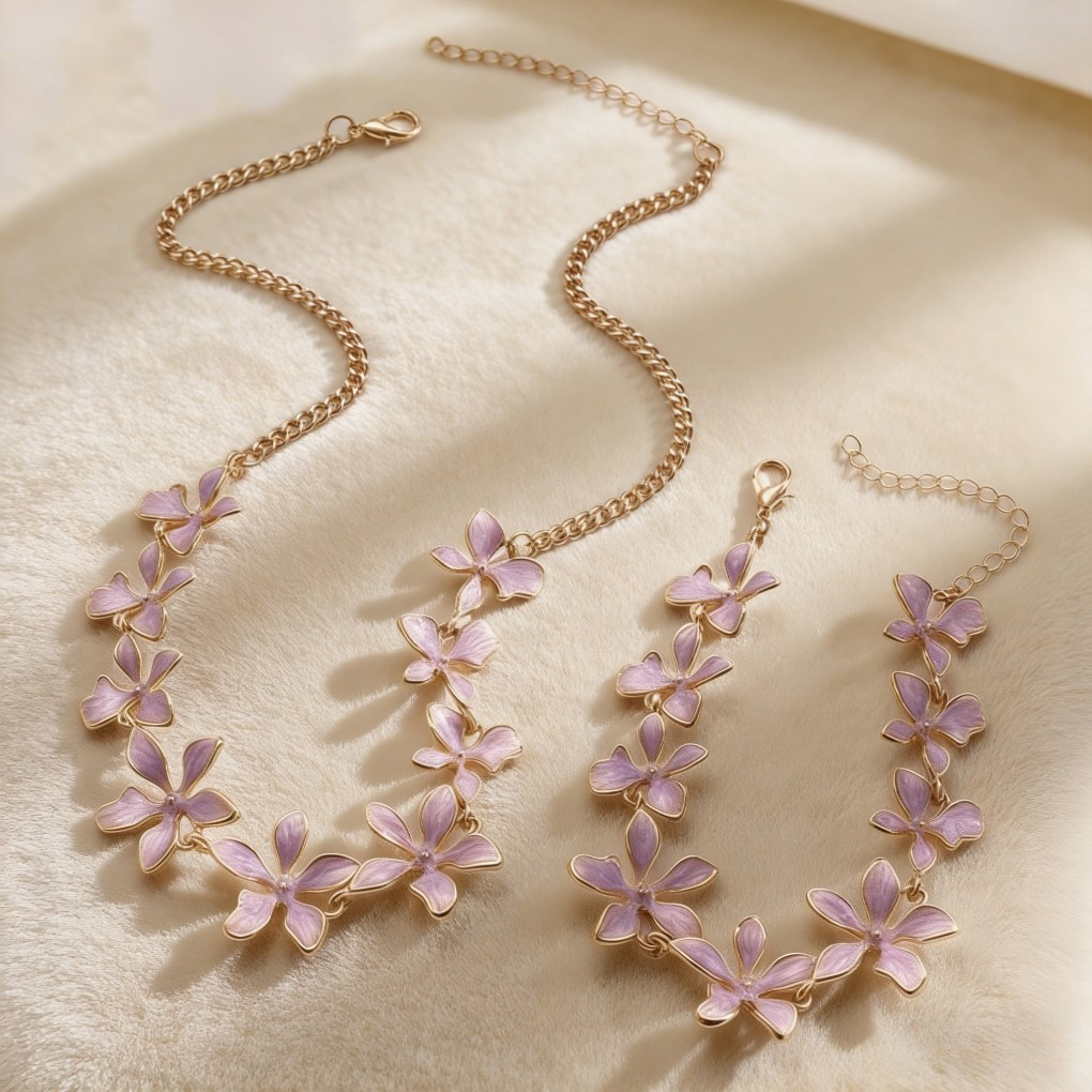 Trendy Geometric Enamel Flower Jewelry Set