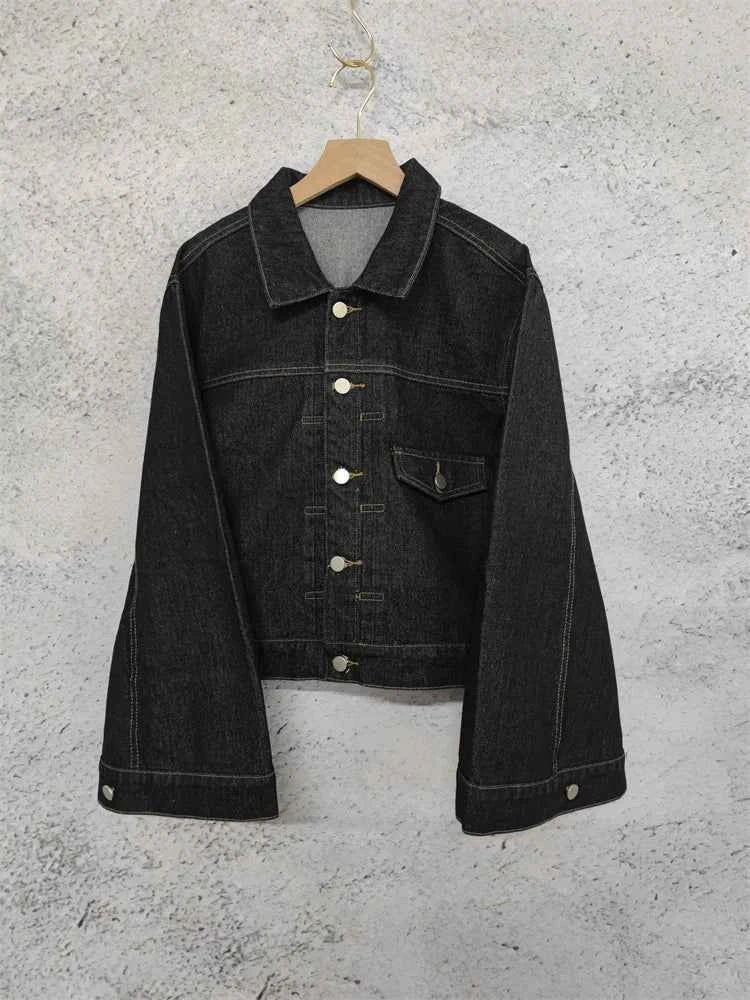 Spring New Vintage Casual Jeans Jacket Women Turn-down Collar Loose Sleeve Fashion Denim Coat Japanese All-match Outwears