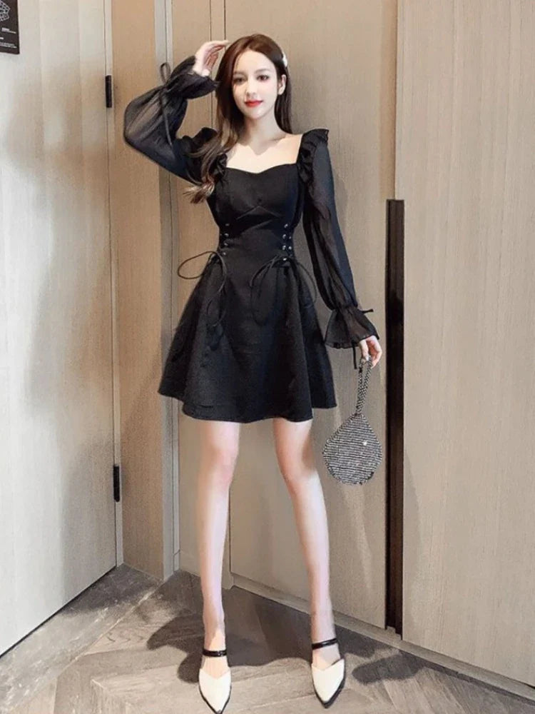 Female Dresses  Coquette Women's DressSilk Satin Chiffon Sexy Black Holiday New Features Korean Style Clothing Cheap Casual X In