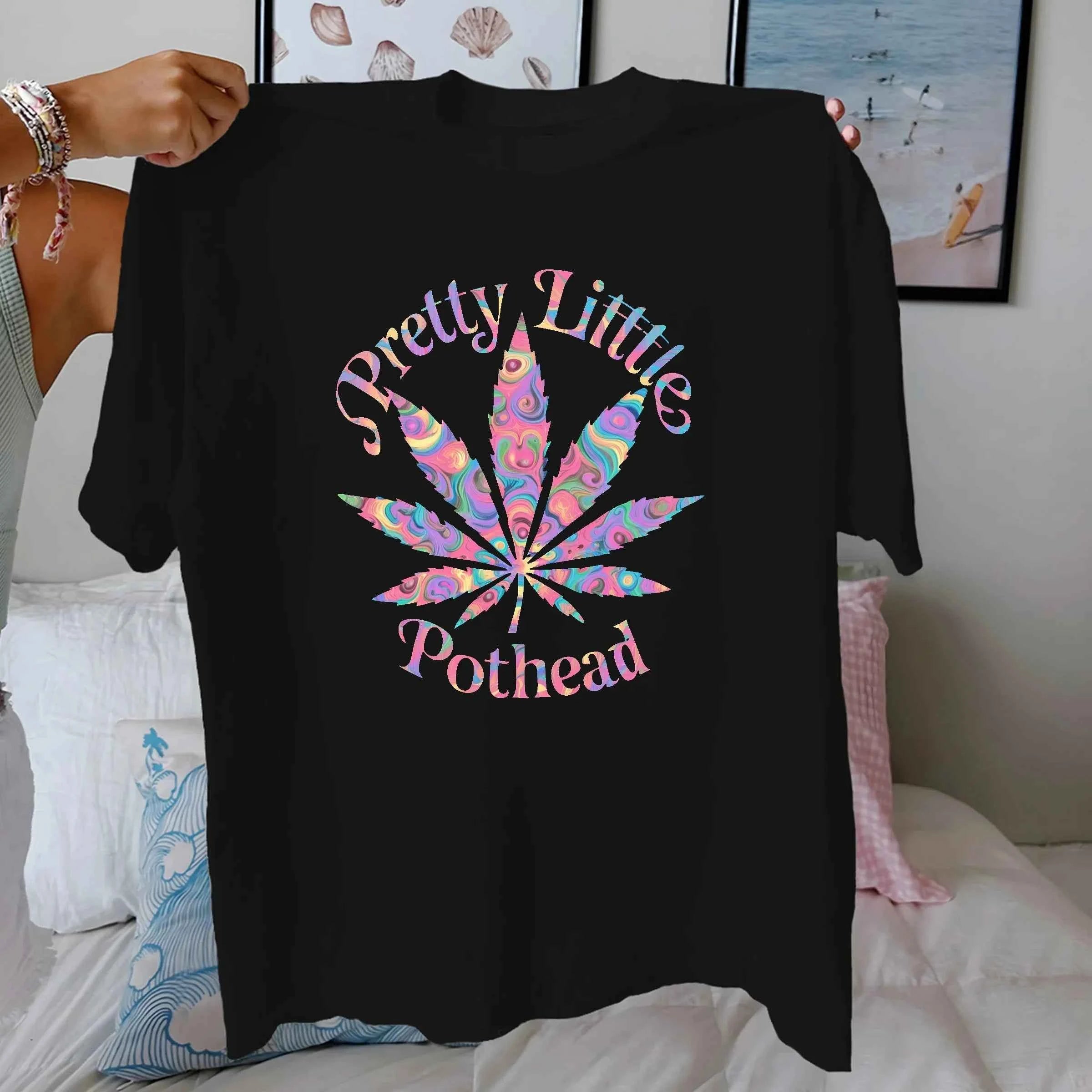 marijuana psychedelic Y2K style Women's pure cotton comfortable T-shirt