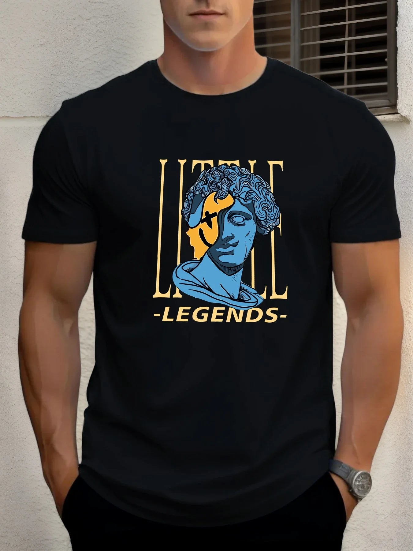 T Shirts For Men Sculpture Head 100% Cotton Graphic Printing Summer Round Neck T-Shirt Casual Breathable Street Style Daily Top