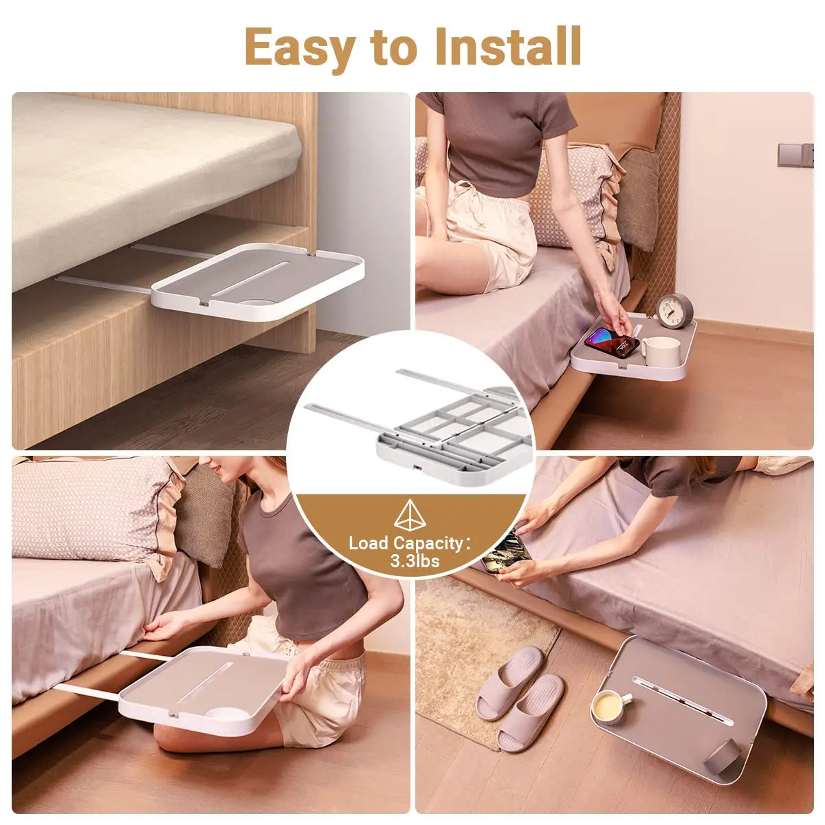 Bedside Shelf for Bed Bedside Storage Tray for Bedroom Accessories Detachable Organizer Bedside Tray Table Tablet / Phone Holdel