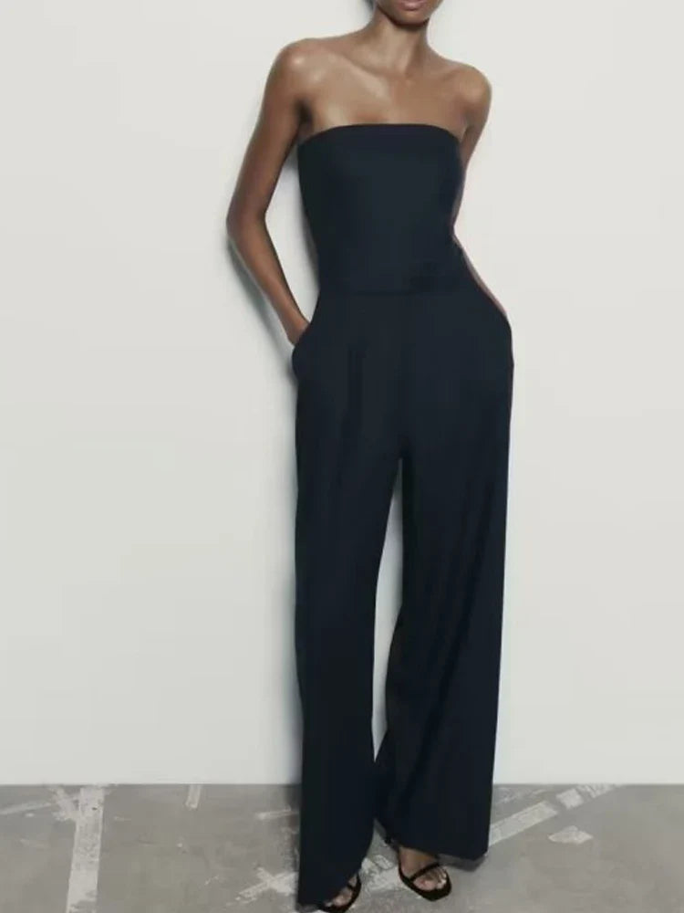 Solid Sexy Strapless Jumpsuits Women