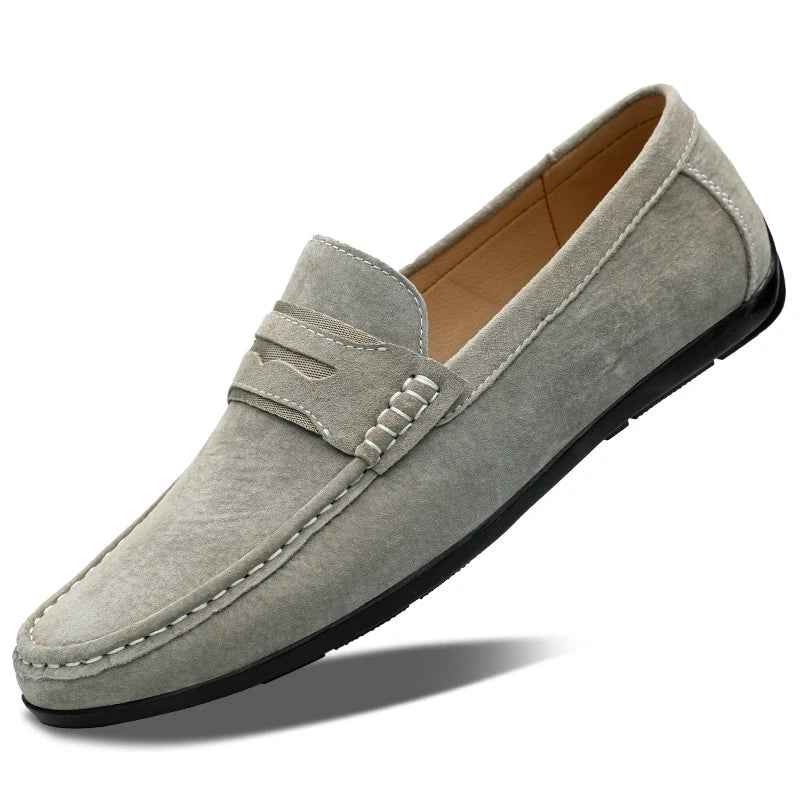 Spring Summer Suede Men Loafers Comfortable Flat Casual Shoes Men Breathable Slip-On Soft Genuine Leather Driving Shoes Moccasin
