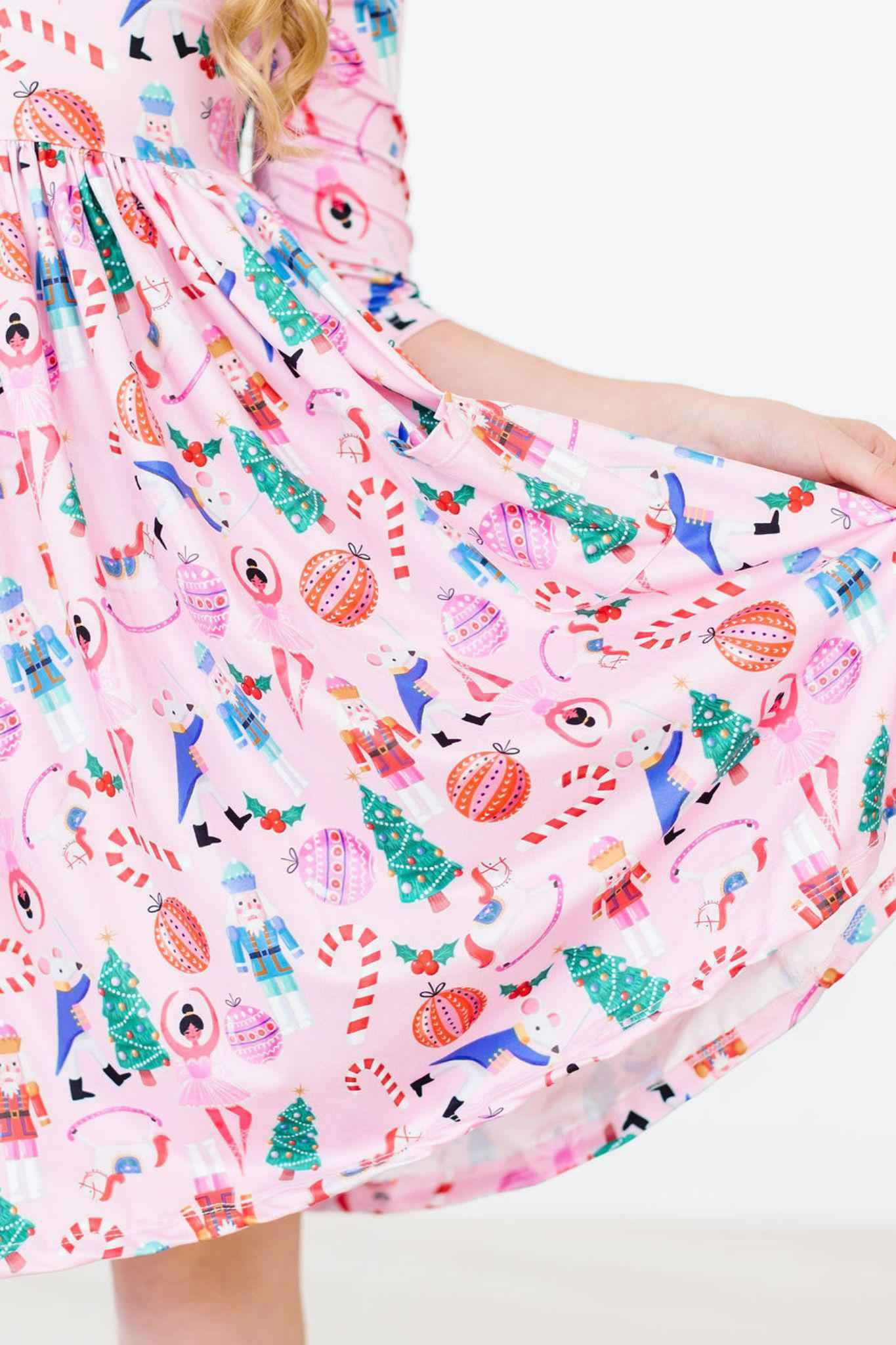 Sugarplum Fairy 3/4 Sleeve Pocket Twirl Dress