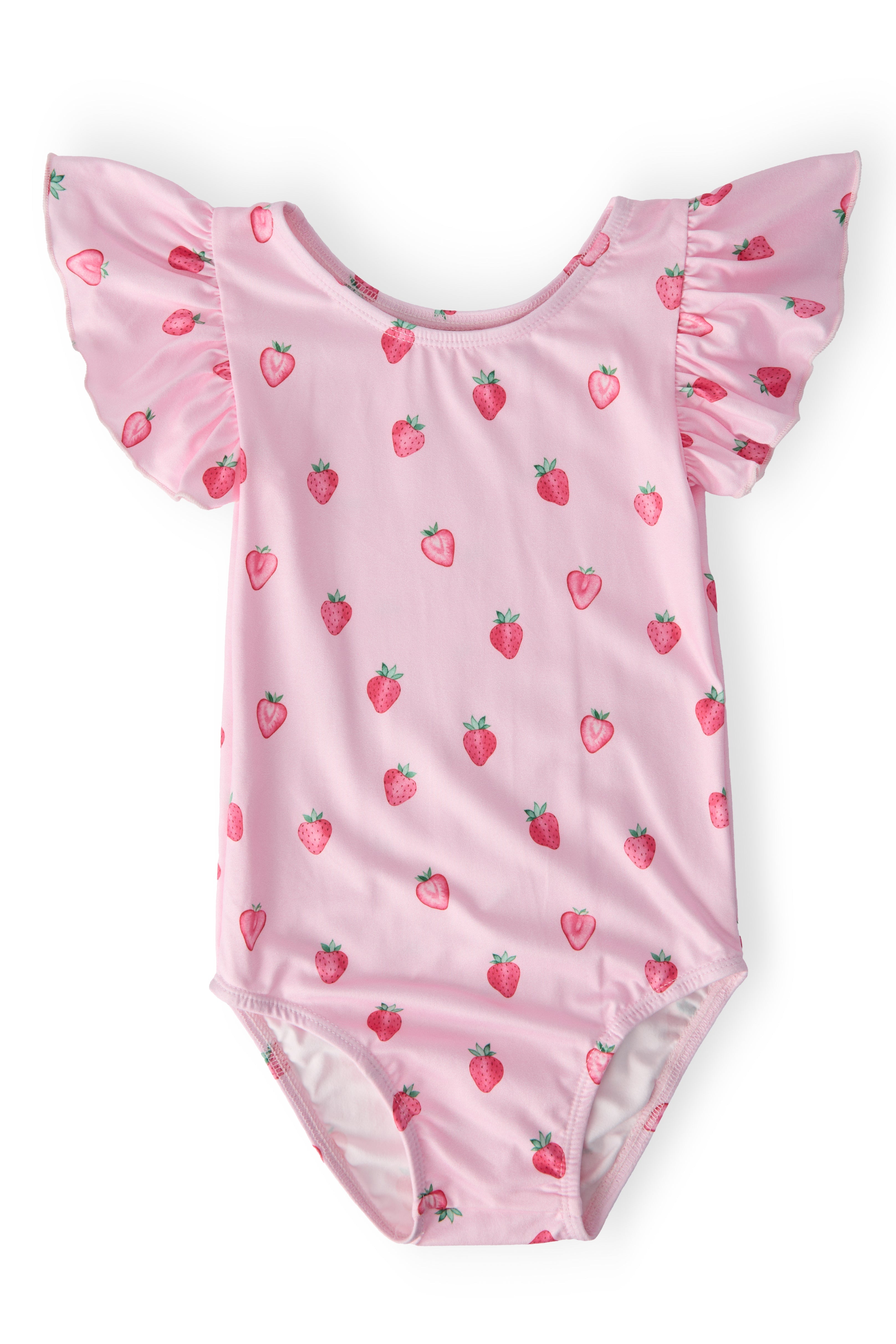 Sweet Strawberries S/S Flutter Sleeve Leotard