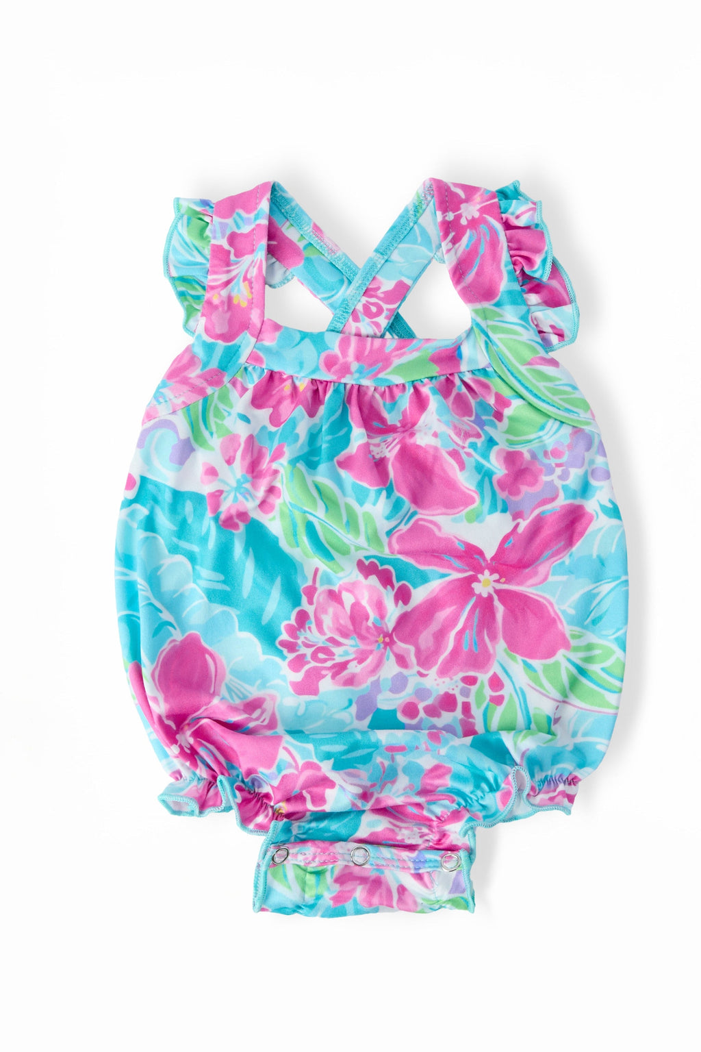 Tropical Punch Ruffle Cross Back Romper