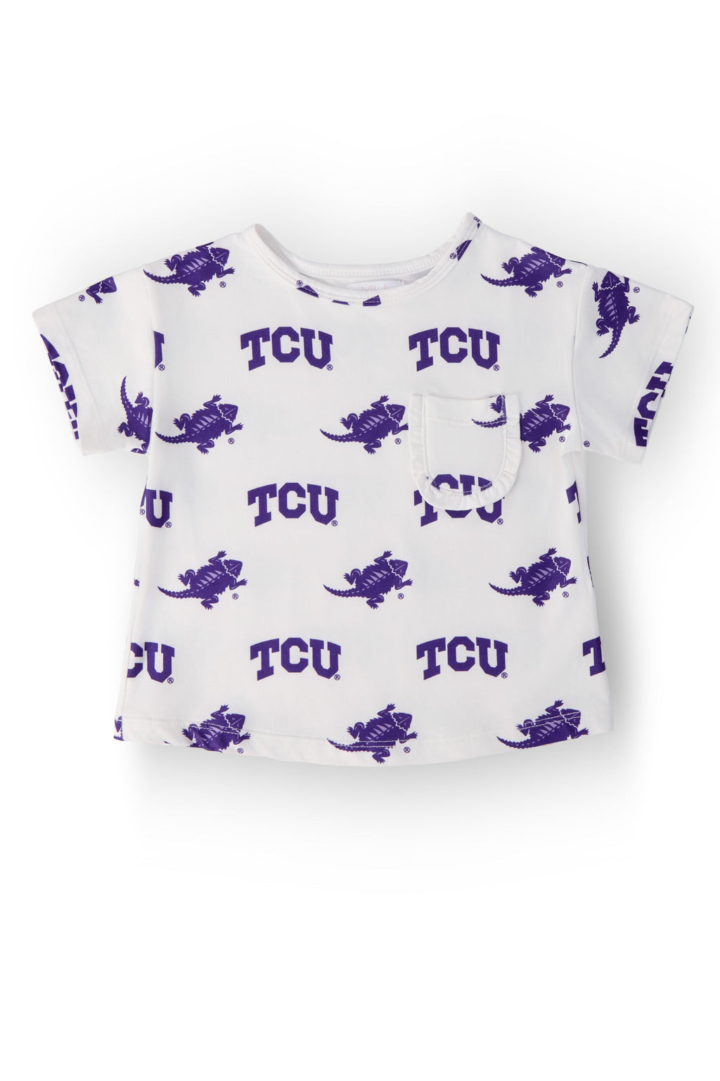 TCU White Frog Ruffle Pocket Tee