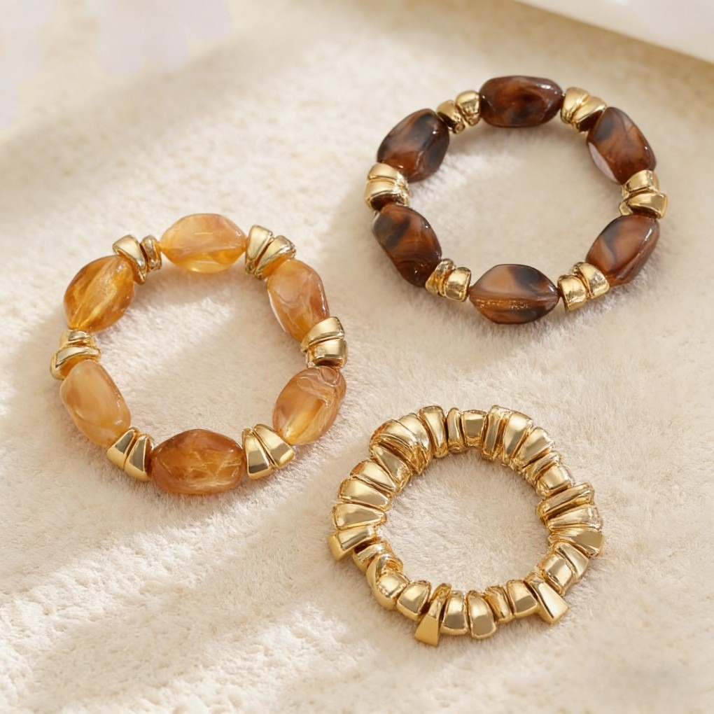 Vintage Irregular Resin Silver Chip Bracelet Set