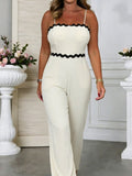 High-Waist Wave Hem Spaghetti Strap Jumpsuit