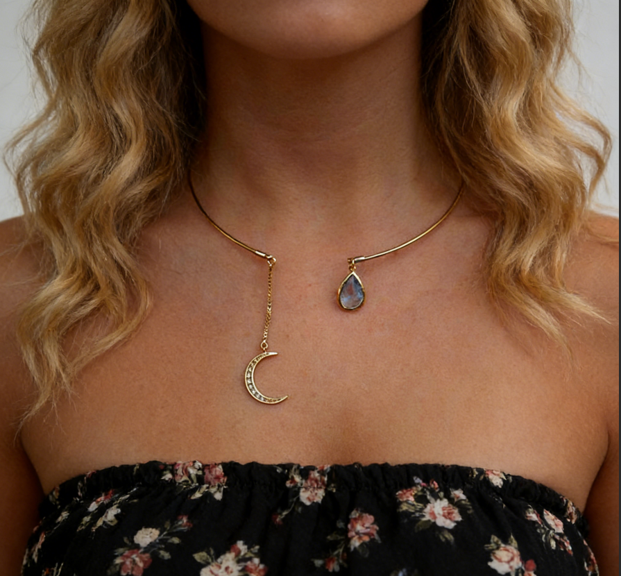 Simple & Elegant Zircon Moon Drop Choker