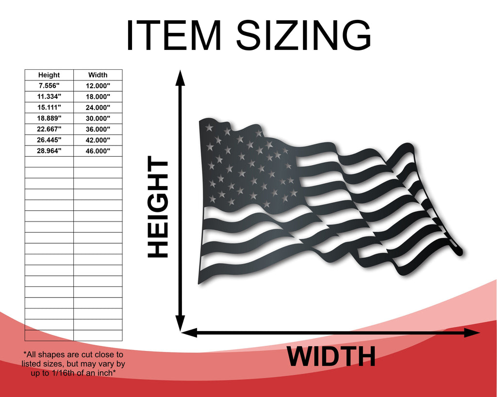 Metal American Flag Wall Art | Metal USA Sign | Indoor Outdoor | Up to 46" | Over 20 Color Options