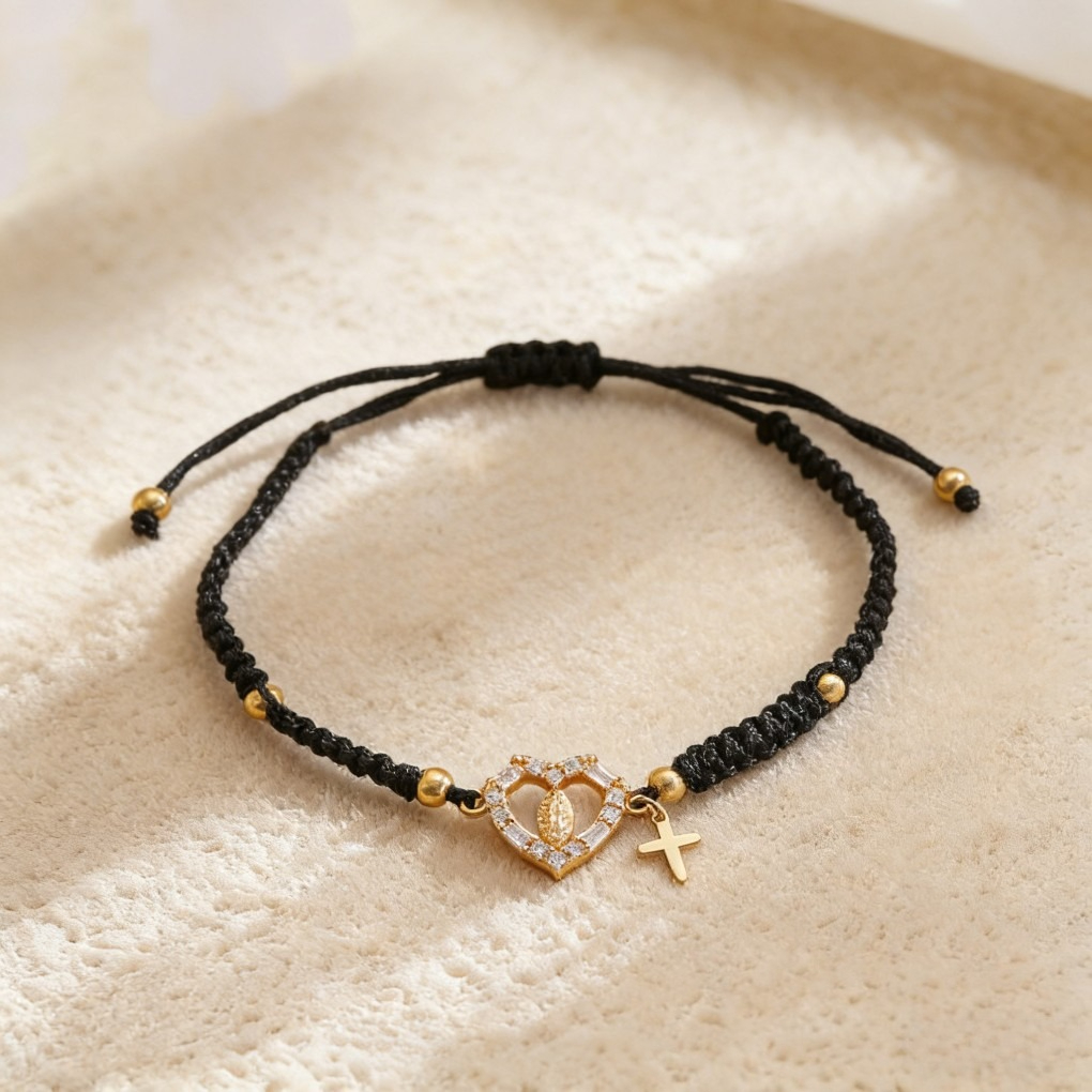 Virgin Mary Braided Bracelet with Cross Pendant