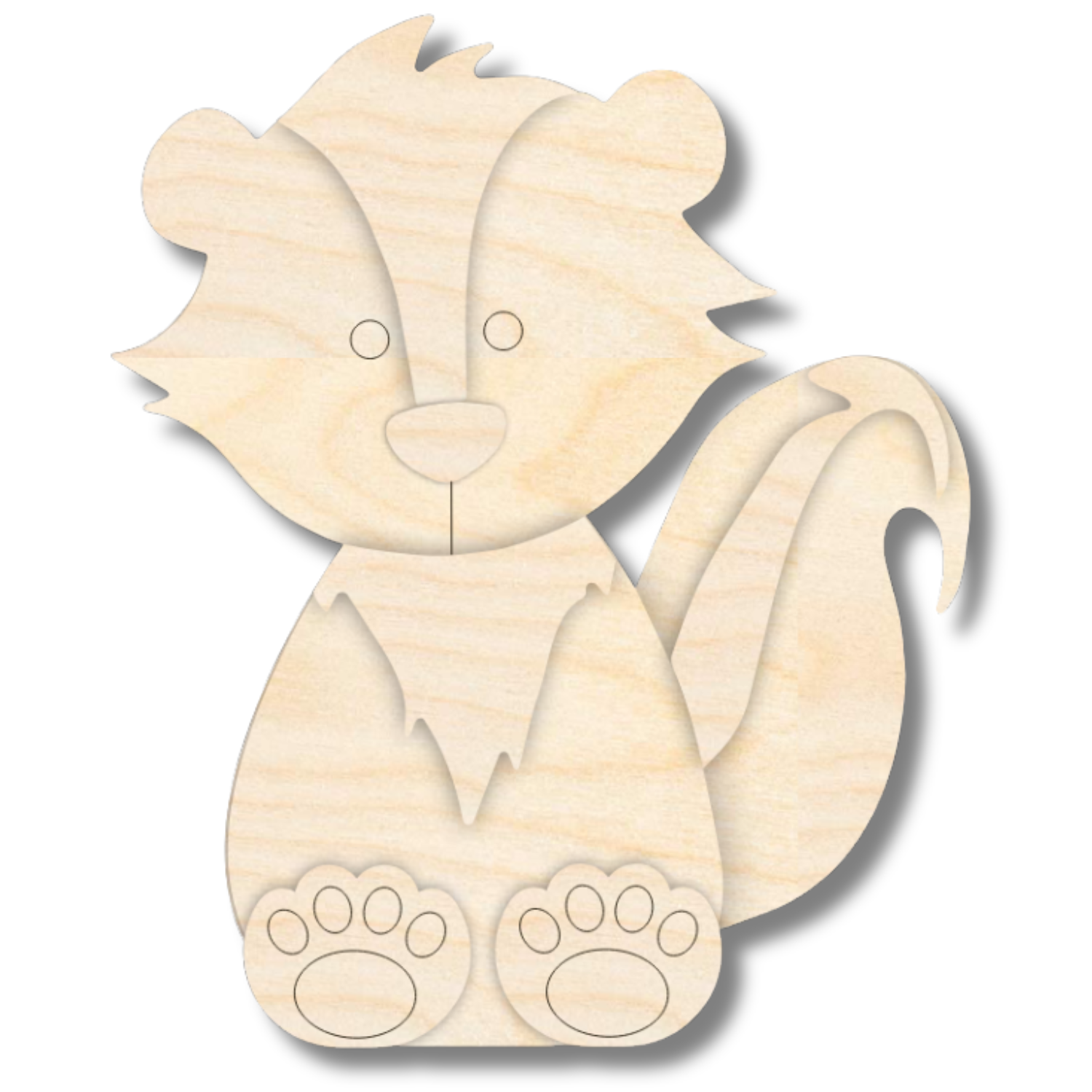 Unfinished Wood Layered and Etched Skunk Shelf Sitter | 6" Tall | 1/4" Wood | Wood Craft DIY