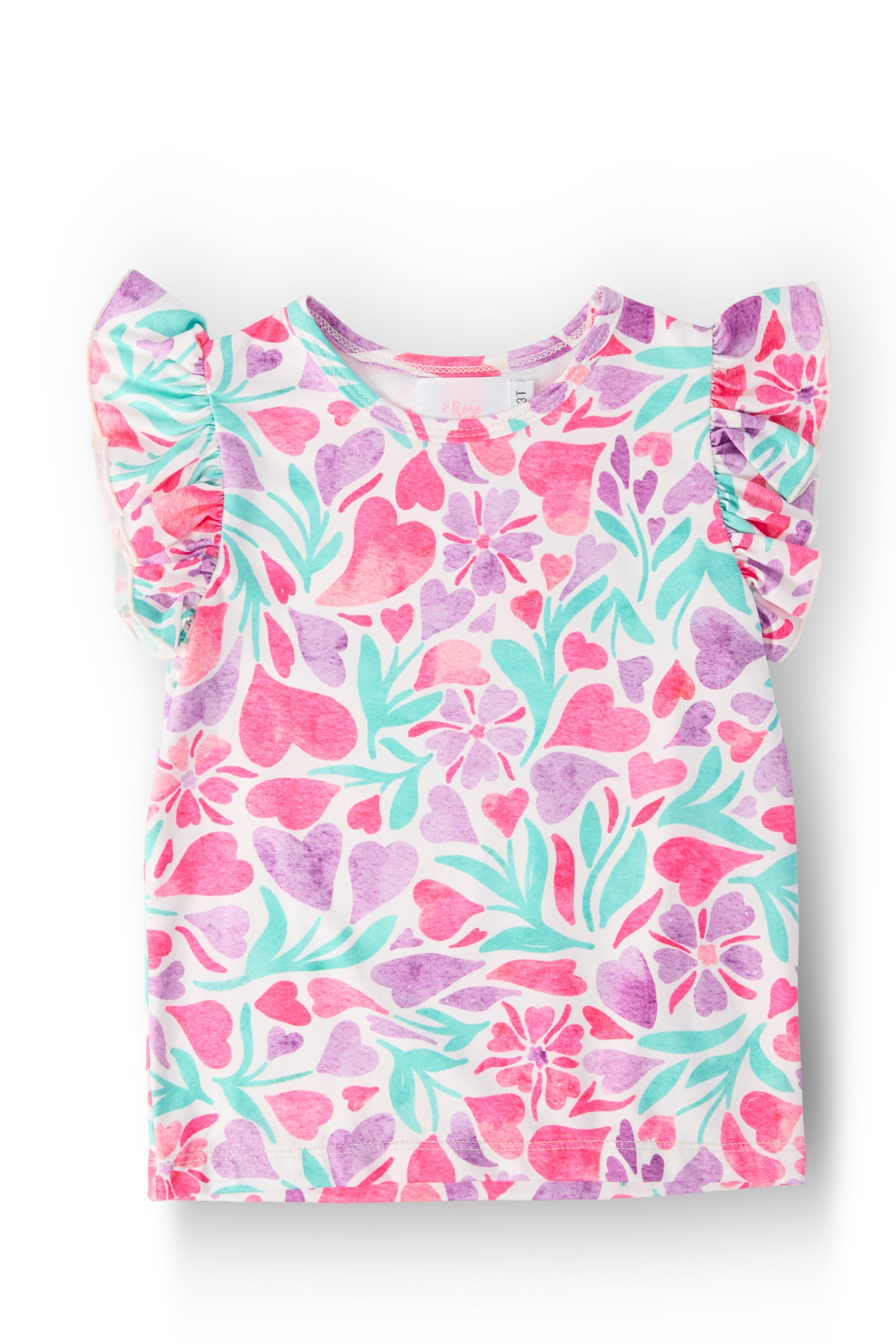Watercolor Hearts S/S Ruffle Tee