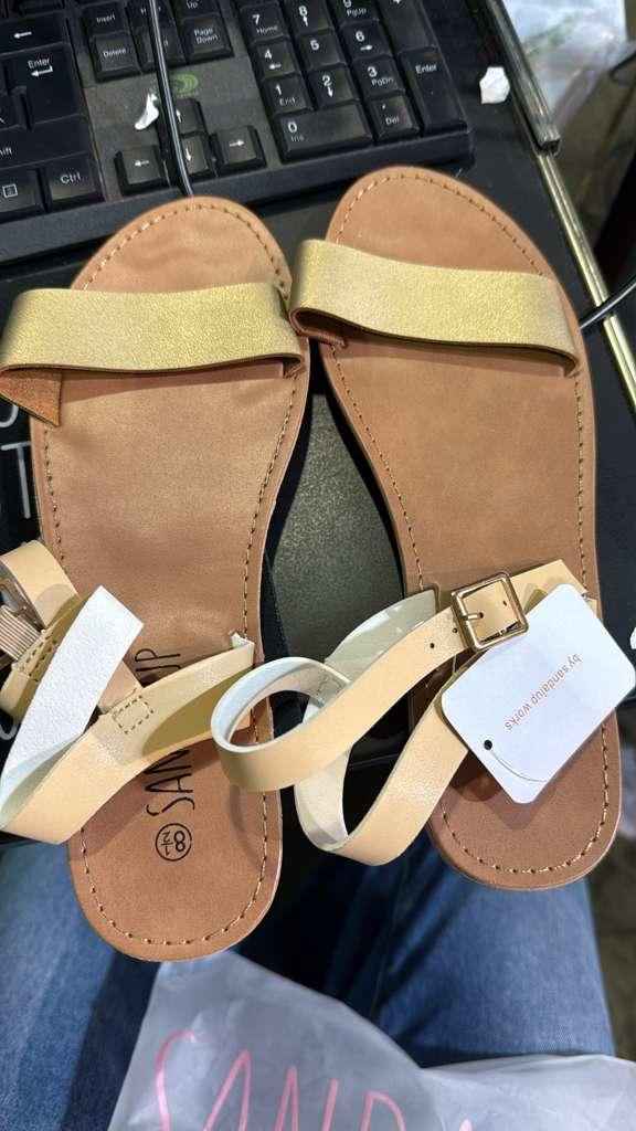 SANDALUP Women's Soft Faux Leather Open Toe Ankle Strap Flat Sandals 8.5