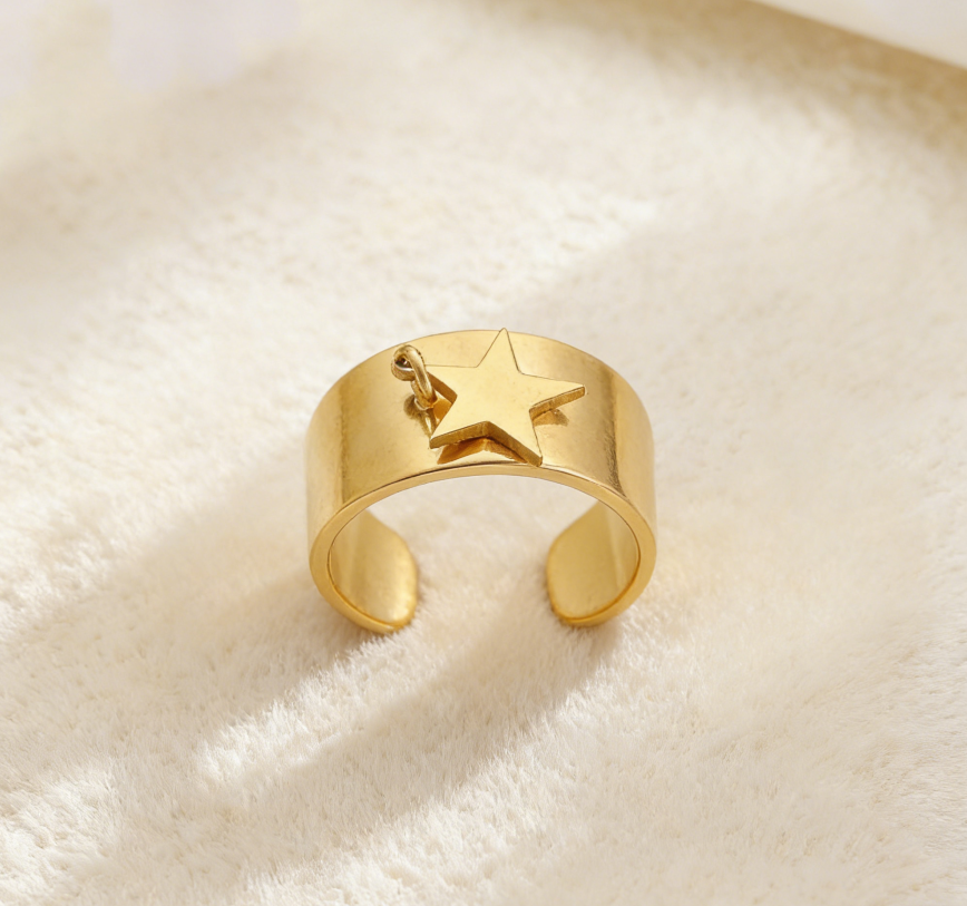 French Vintage Star & Heart Stainless Steel Ring