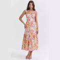 Sweet and spicy wind suspender solid color A pendulum floral dress women