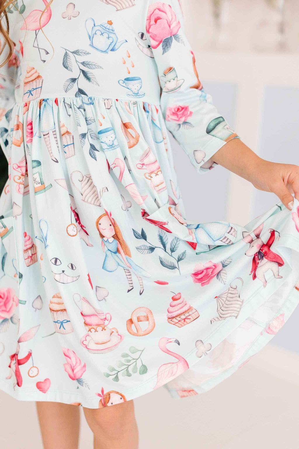 SALE Wonderland 3/4 Sleeve Pocket Twirl Dress