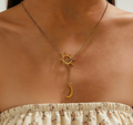 Stainless Steel Sun & Moon Y-Shaped Necklace