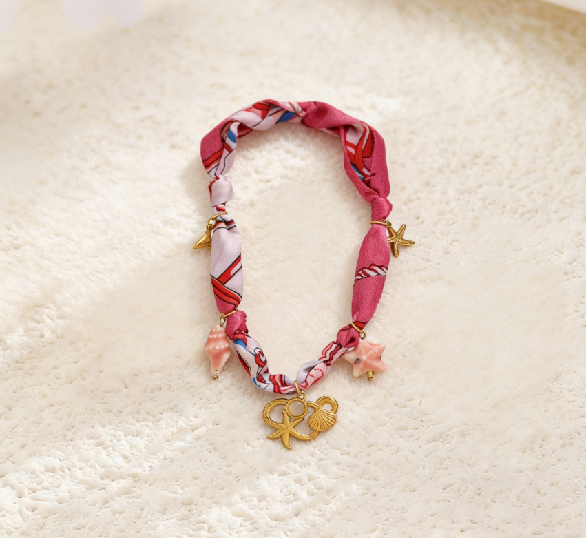 Ocean Life Ribbon Necklace with Flower Charm