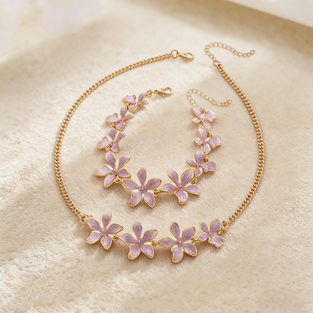 Trendy Geometric Enamel Flower Jewelry Set
