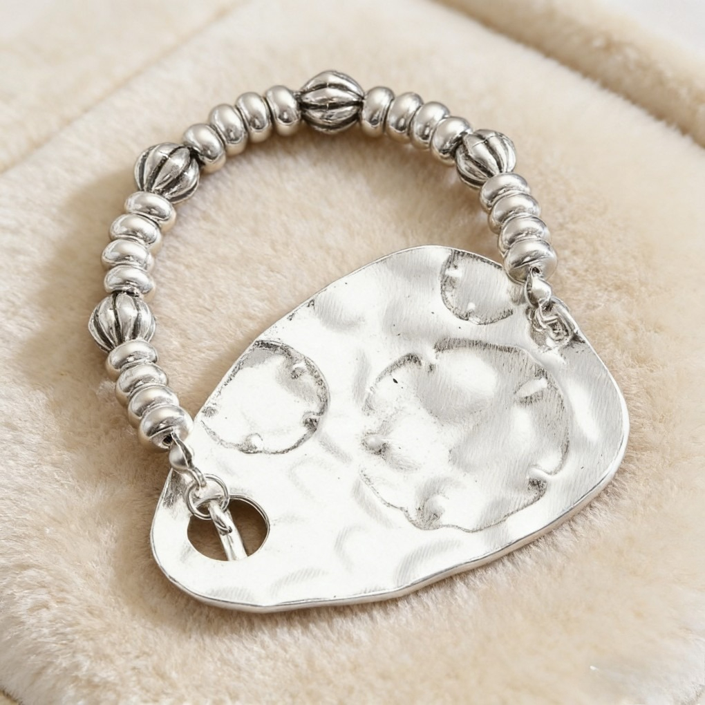 Vintage Bold Engraved Flower & Bead Bracelet