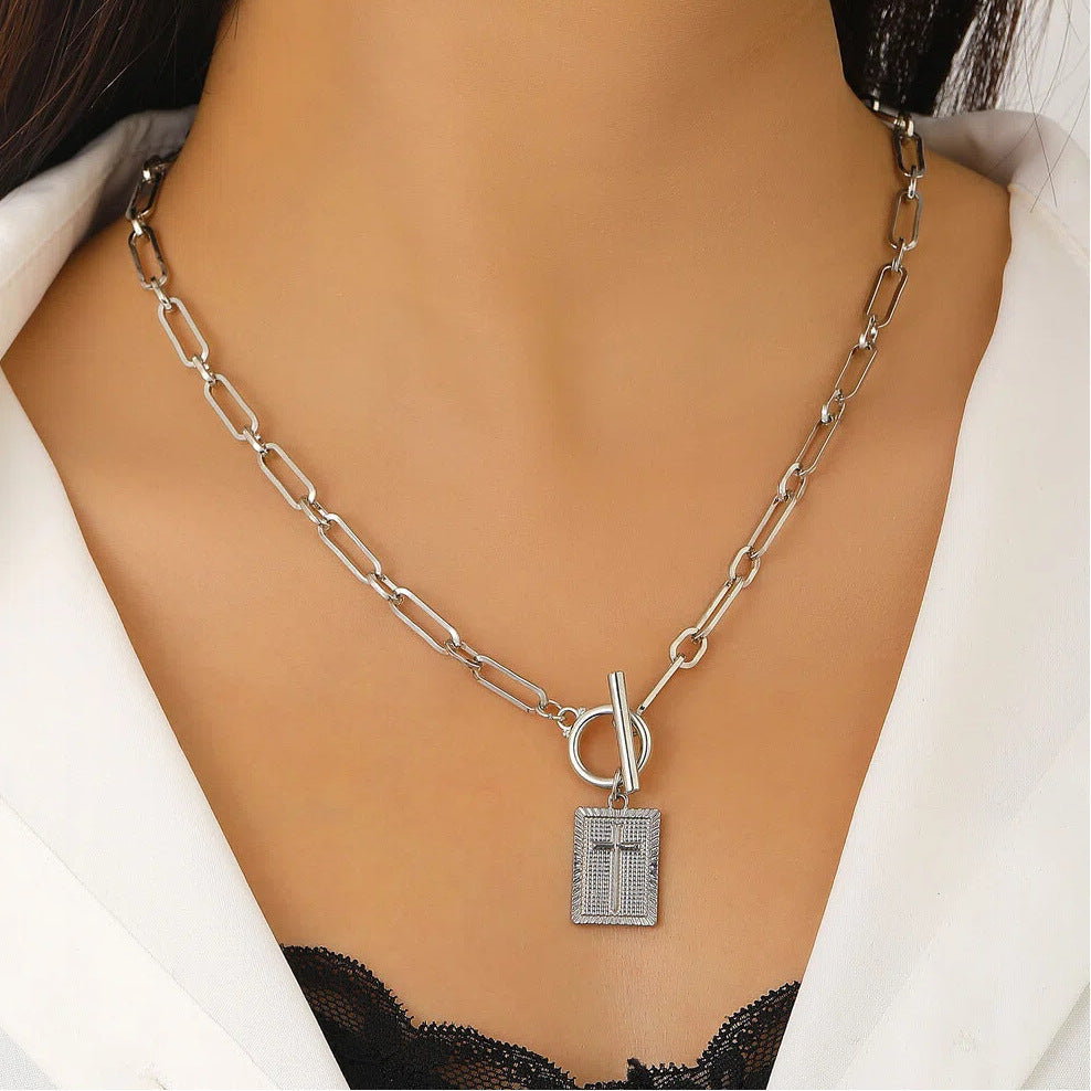 Vintage Cross Square Pendant Necklace & Earrings Set