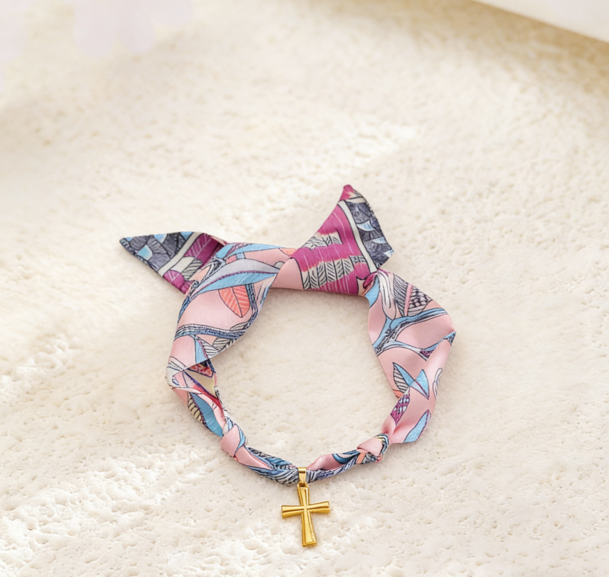Hand-Tied Silk Scarf Cross Necklace