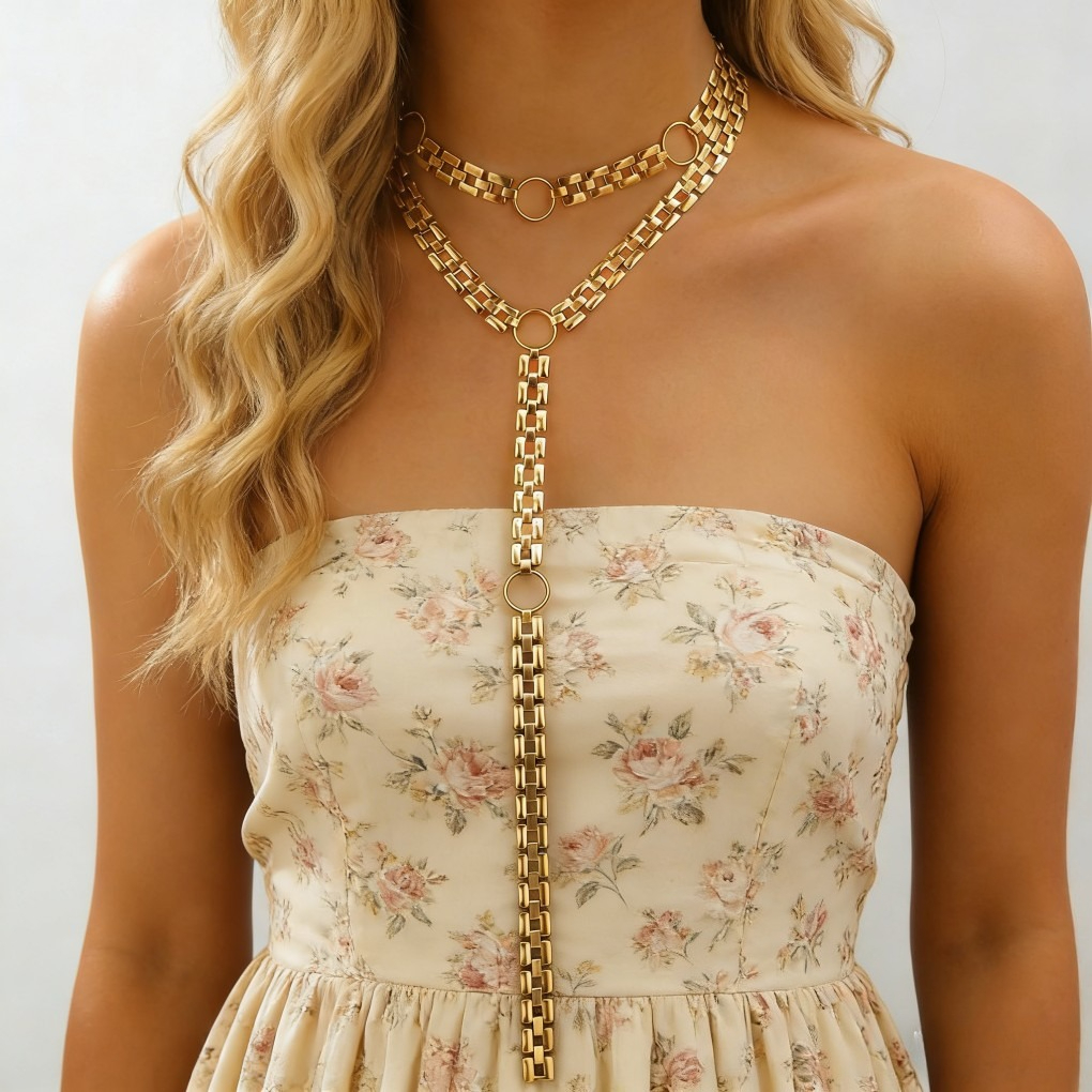 Y-Shaped Layered Necklace & Bracelet Set