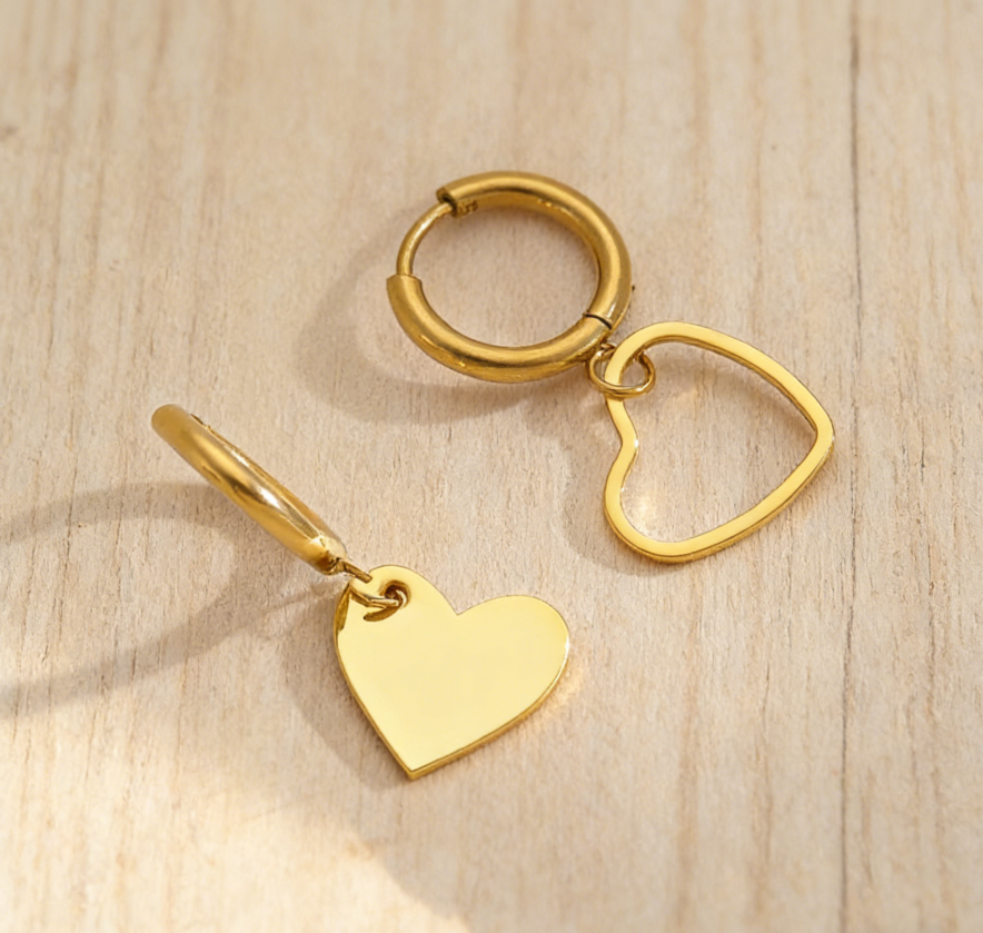 Stainless Steel Heart Ear Cuff & Ring Set