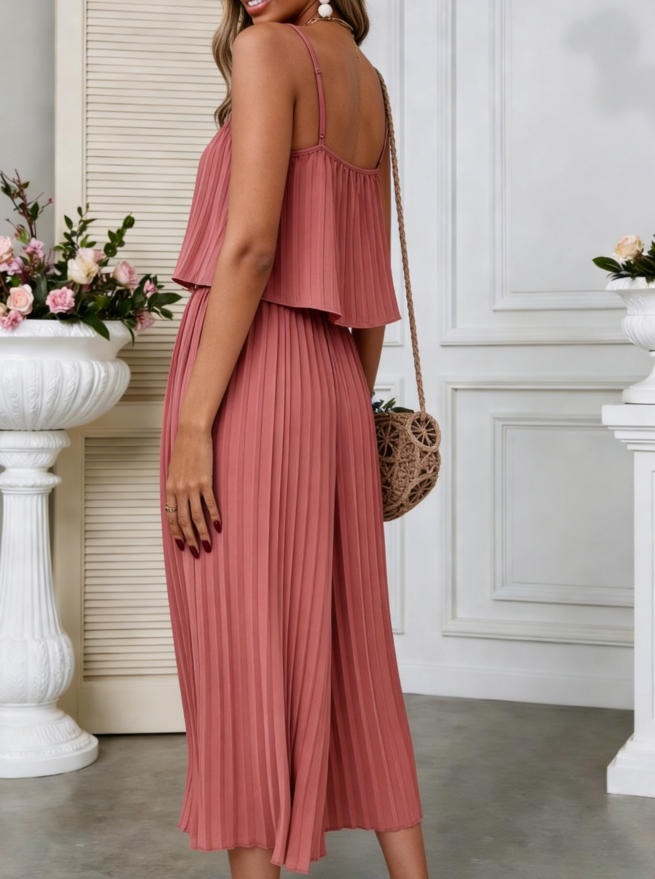Spaghetti Strap Smocked Wide-Leg Jumpsuit