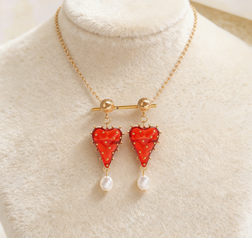 Palace Sheer Tassel Heart & Strawberry Earring Set