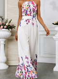 Summer Print Halter Tie-Front Wide-Leg Jumpsuit