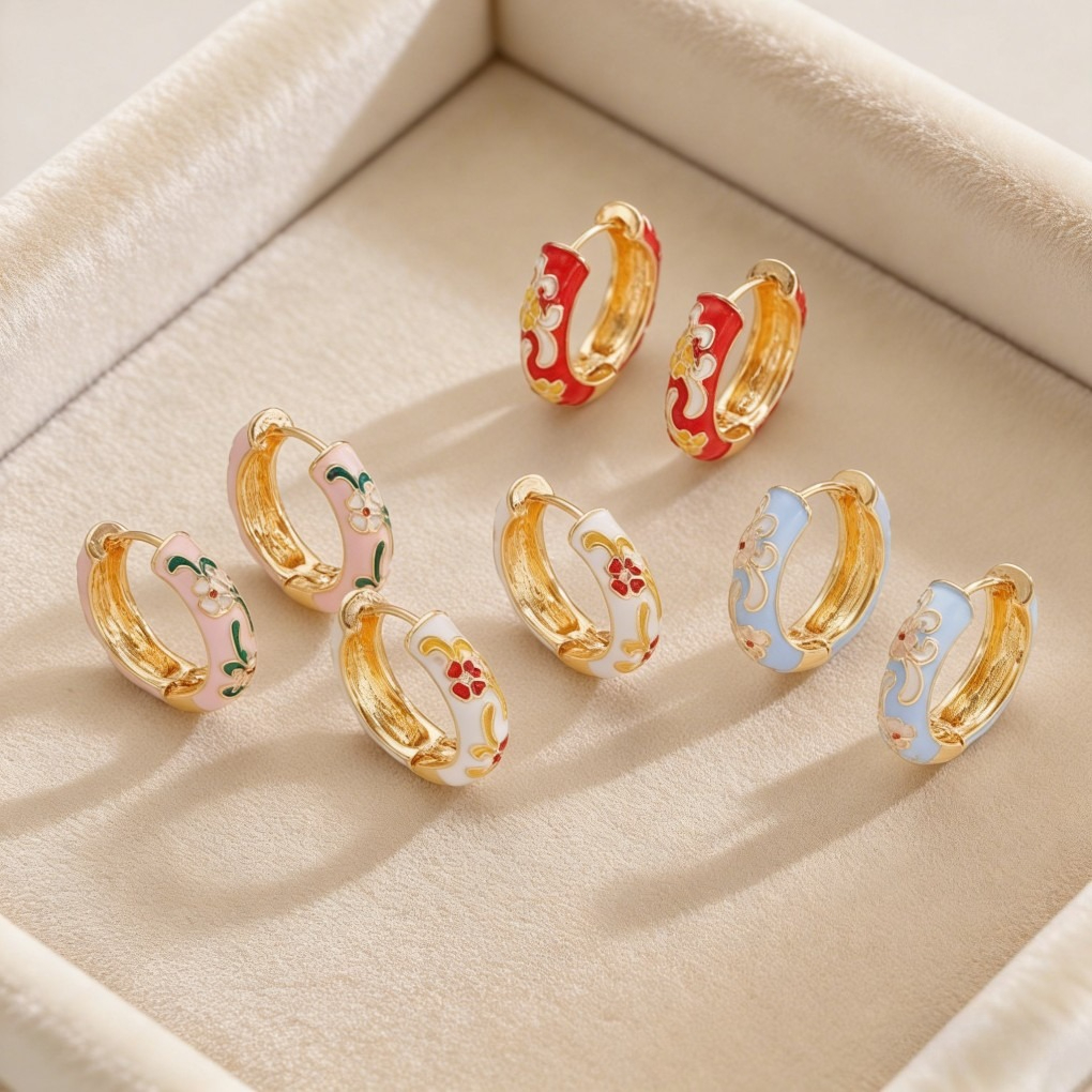 Vintage Enamel Flower Petal Ear Cuffs