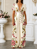 Women's Summer Deep V-Neck Sexy Wide-Leg Jumpsuit