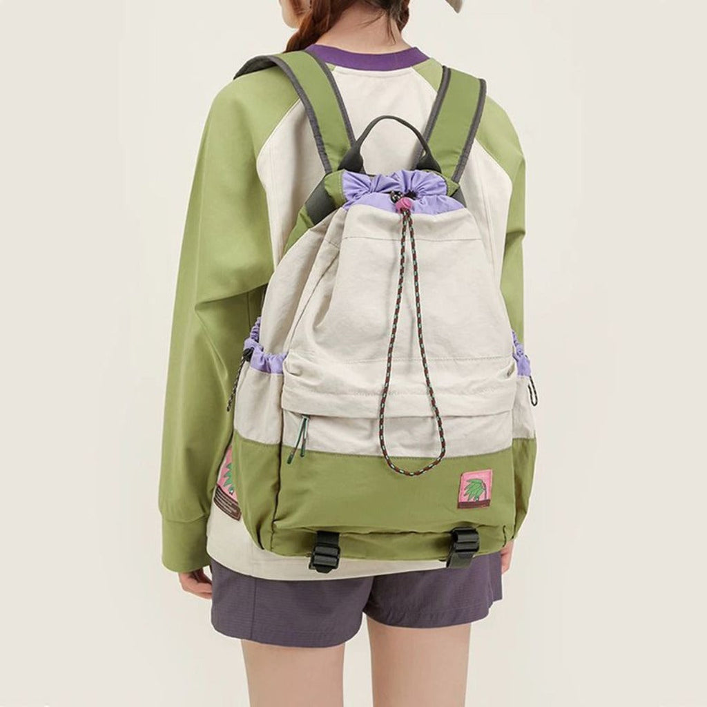 Lightweight backpack for women, large-capacity outdoor travel computer schoolbag, bundle drawstring sports mountaineering backpack for men