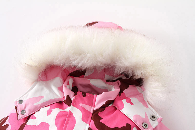 Waterproof Winter Ski Jumpsuit With A Fur-lined Collar For Kids