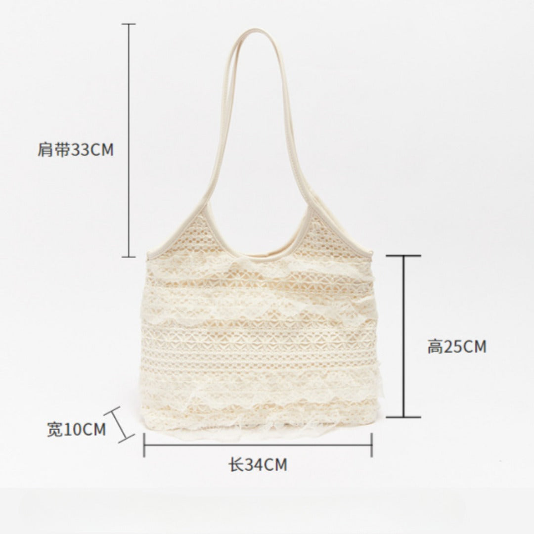 Summer woven bag casual vacation large capacity shoulder bag lace mesh shoulder bag beach bag summer purse hobo