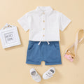 Boy's Short-sleeved Shirt Top Solid Color Shorts Two-piece Suit